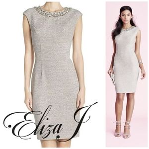 Eliza J Rhinestone Collar Sheath Dress, Women's 8, Sleeveless, Champagne Sparkle